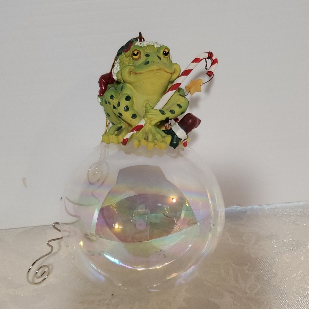 Frog Ornament with Candy Cane